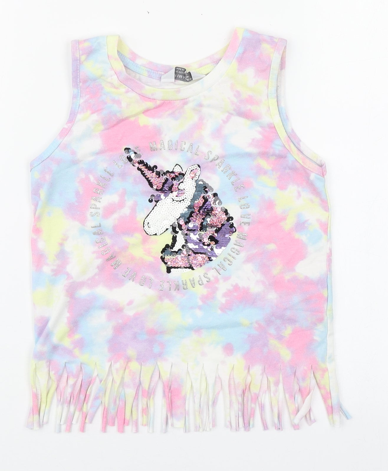 Primark Girls Multicoloured  Cotton Basic Tank Size 5-6 Years Boat Neck Pullover - Tie Dye