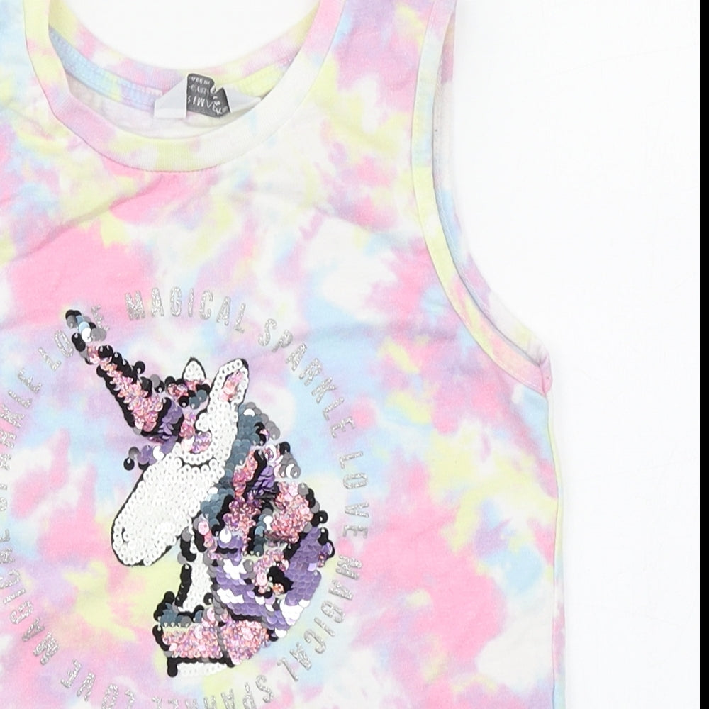 Primark Girls Multicoloured  Cotton Basic Tank Size 5-6 Years Boat Neck Pullover - Tie Dye