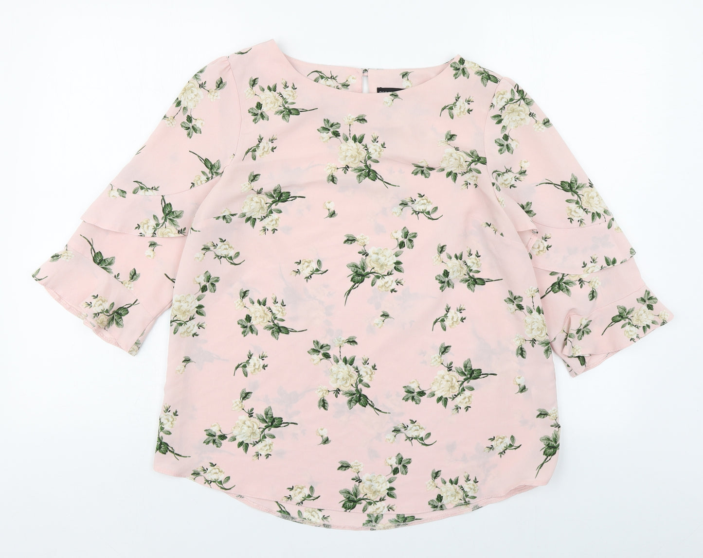 Dorothy Perkins Womens Pink Floral Polyester Basic Blouse Size 12 Boat Neck