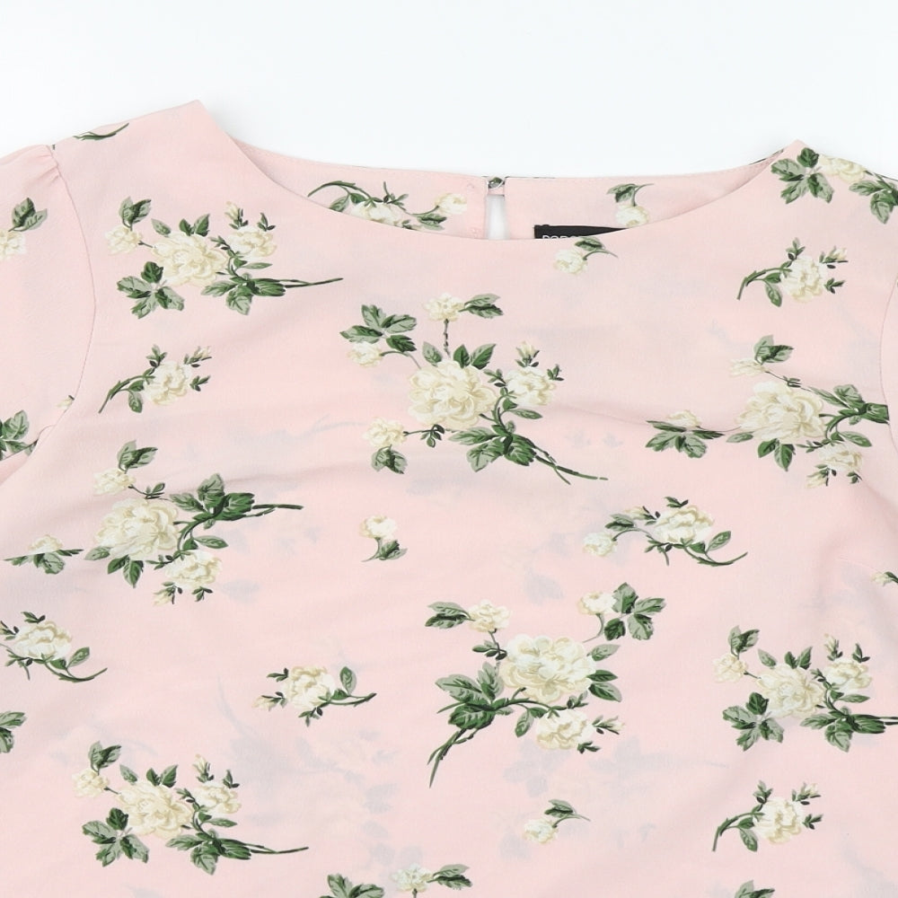 Dorothy Perkins Womens Pink Floral Polyester Basic Blouse Size 12 Boat Neck