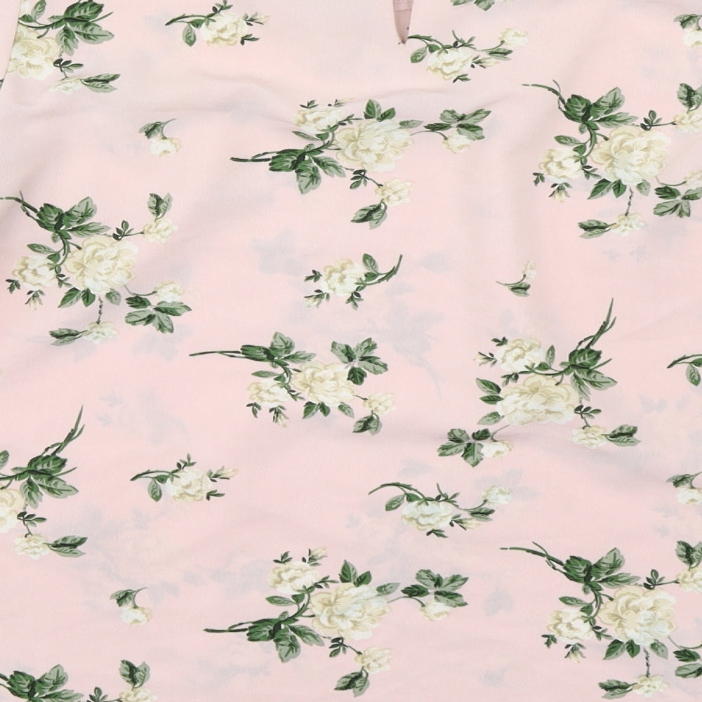 Dorothy Perkins Womens Pink Floral Polyester Basic Blouse Size 12 Boat Neck