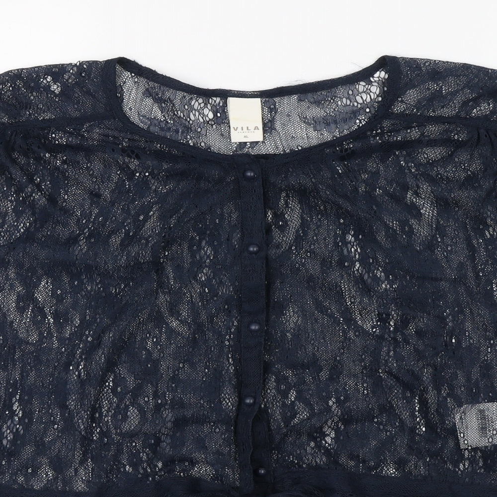 VILA Womens Blue V-Neck  Nylon Cardigan Jumper Size XL