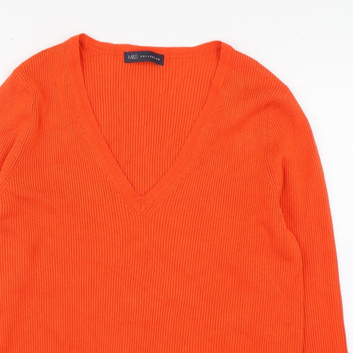 Marks and Spencer Womens Orange V-Neck  Viscose Pullover Jumper Size 18