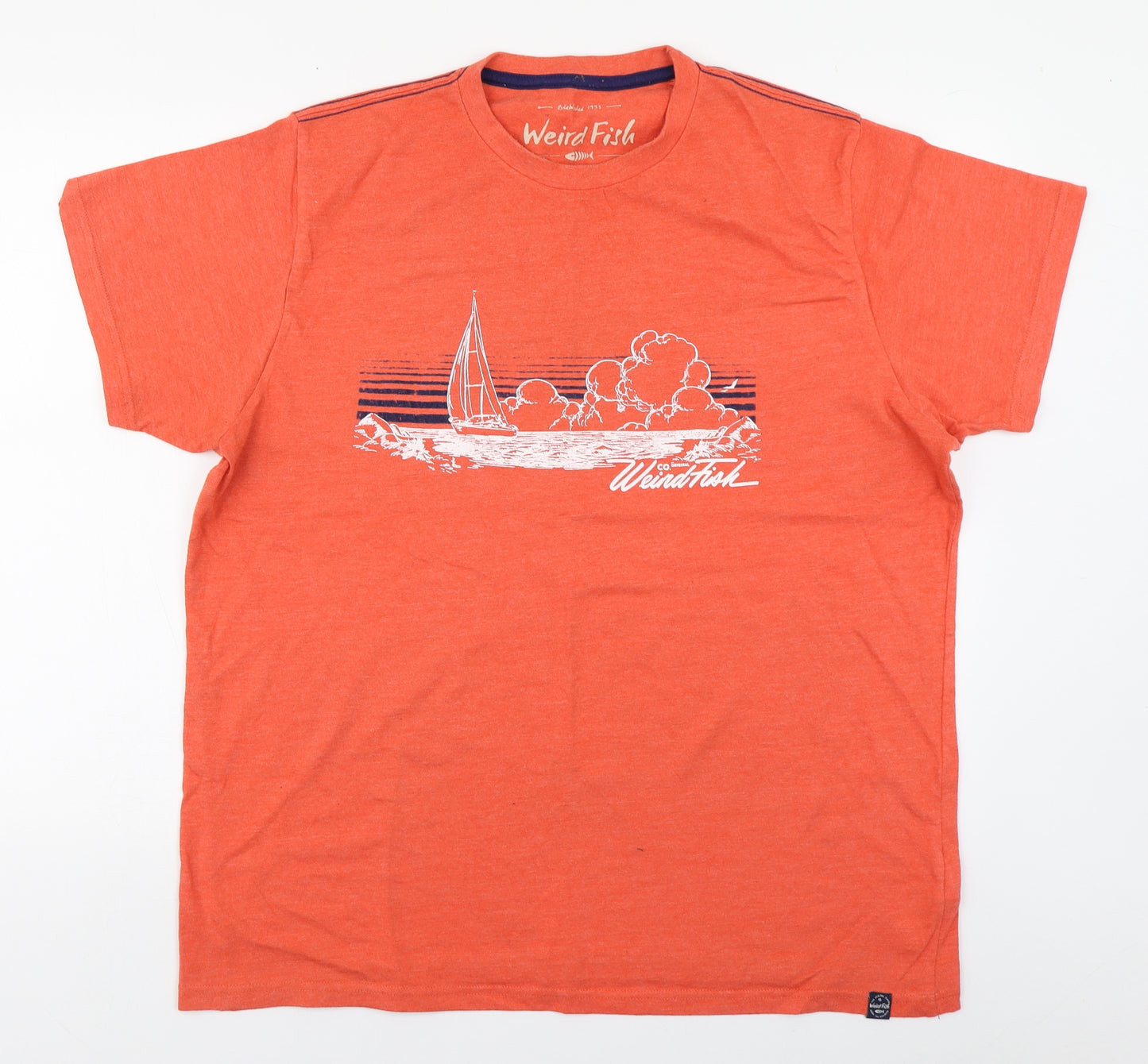 Weird Fish Mens Orange  Cotton  T-Shirt Size XL Round Neck