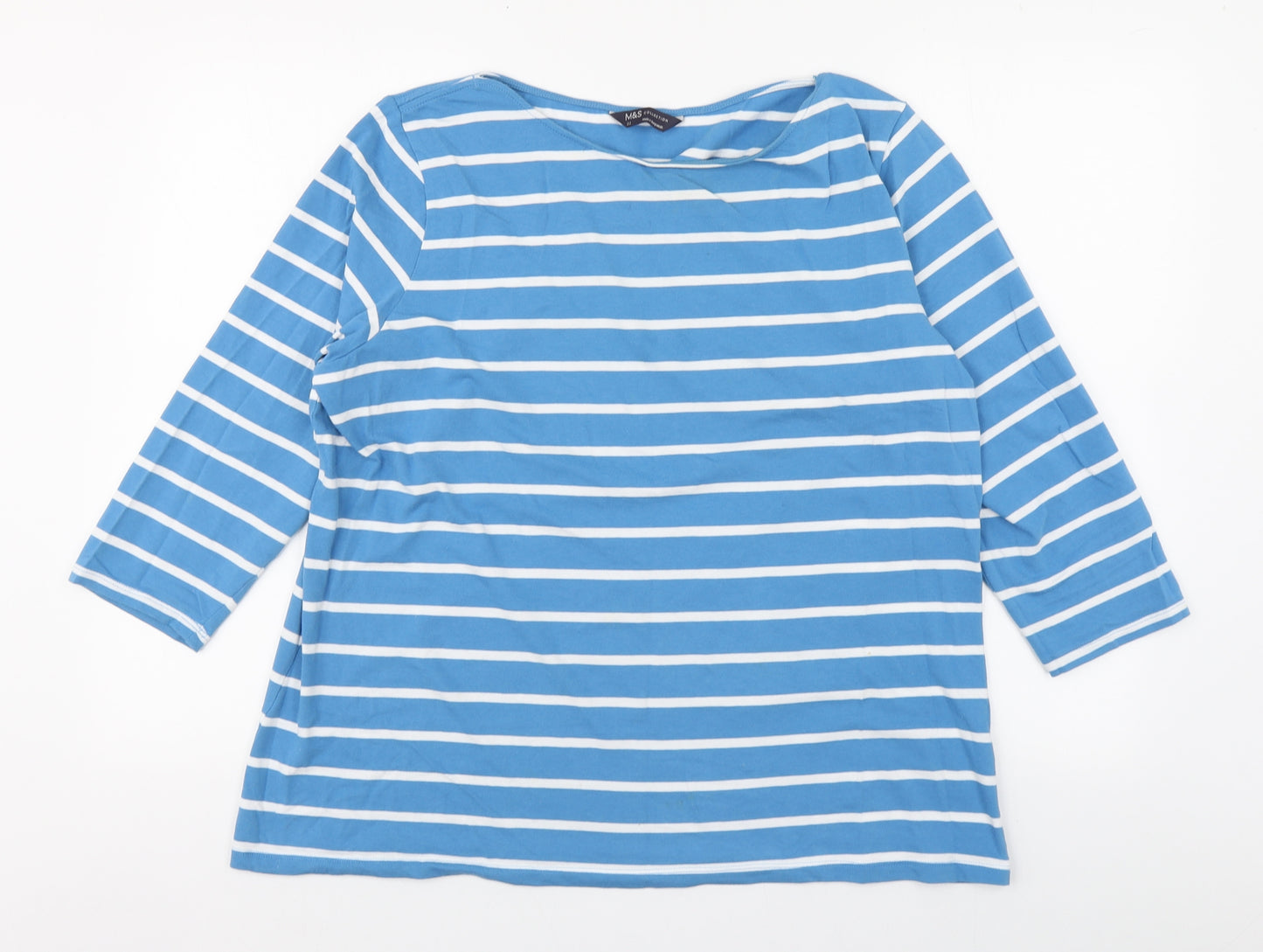 Marks and Spencer Womens Blue Striped Cotton Basic T-Shirt Size 22 Boat Neck