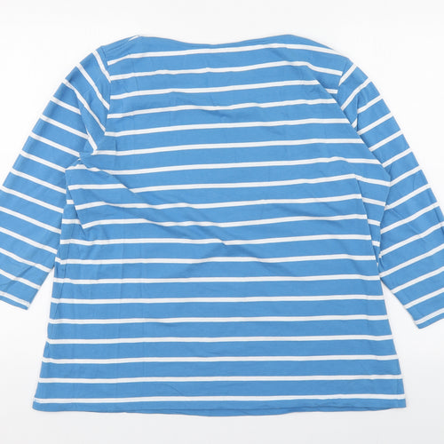 Marks and Spencer Womens Blue Striped Cotton Basic T-Shirt Size 22 Boat Neck