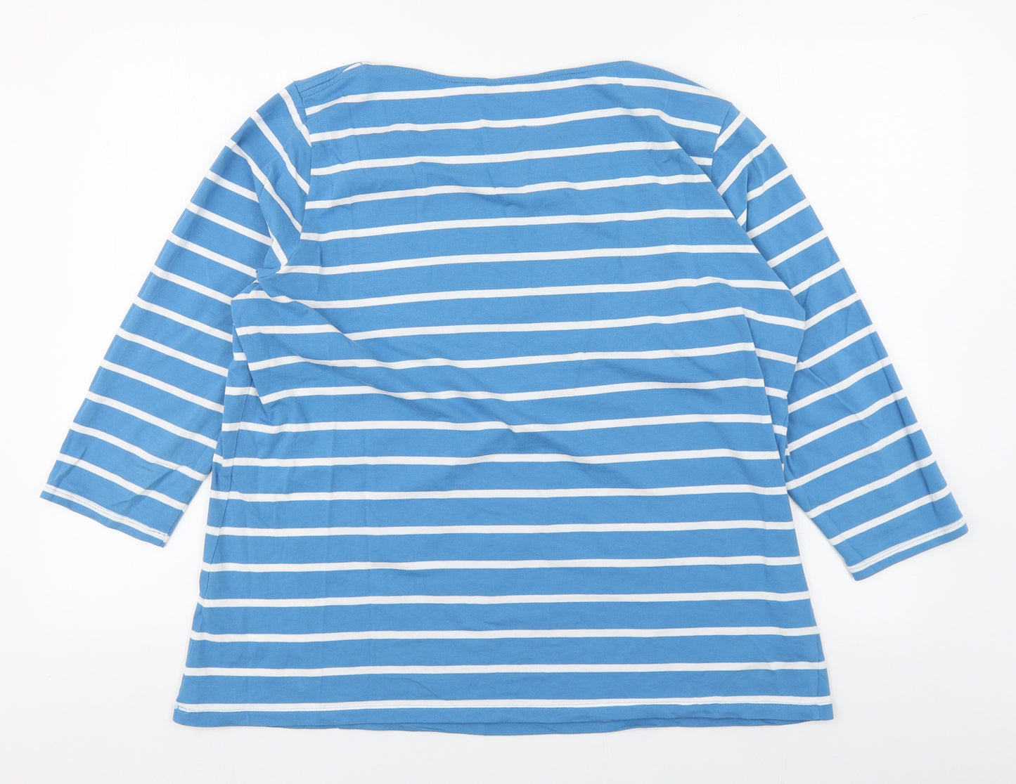 Marks and Spencer Womens Blue Striped Cotton Basic T-Shirt Size 22 Boat Neck