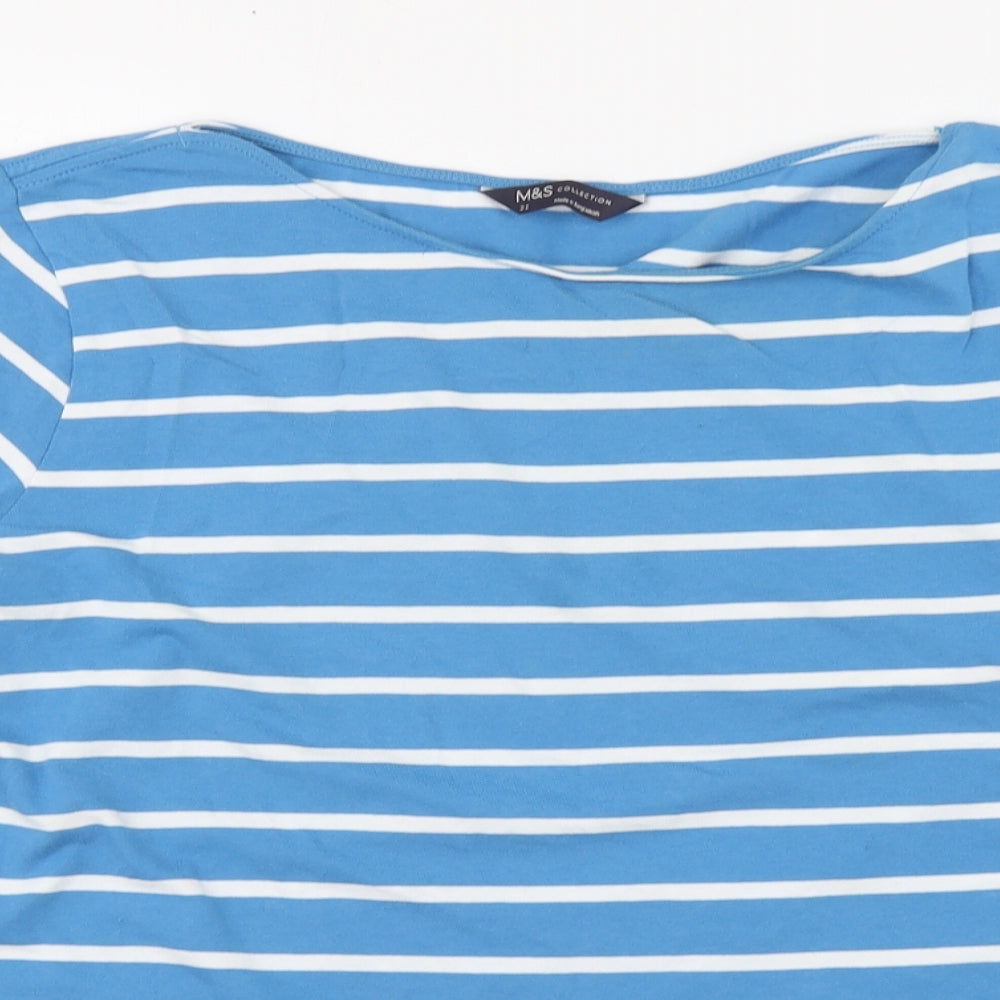Marks and Spencer Womens Blue Striped Cotton Basic T-Shirt Size 22 Boat Neck