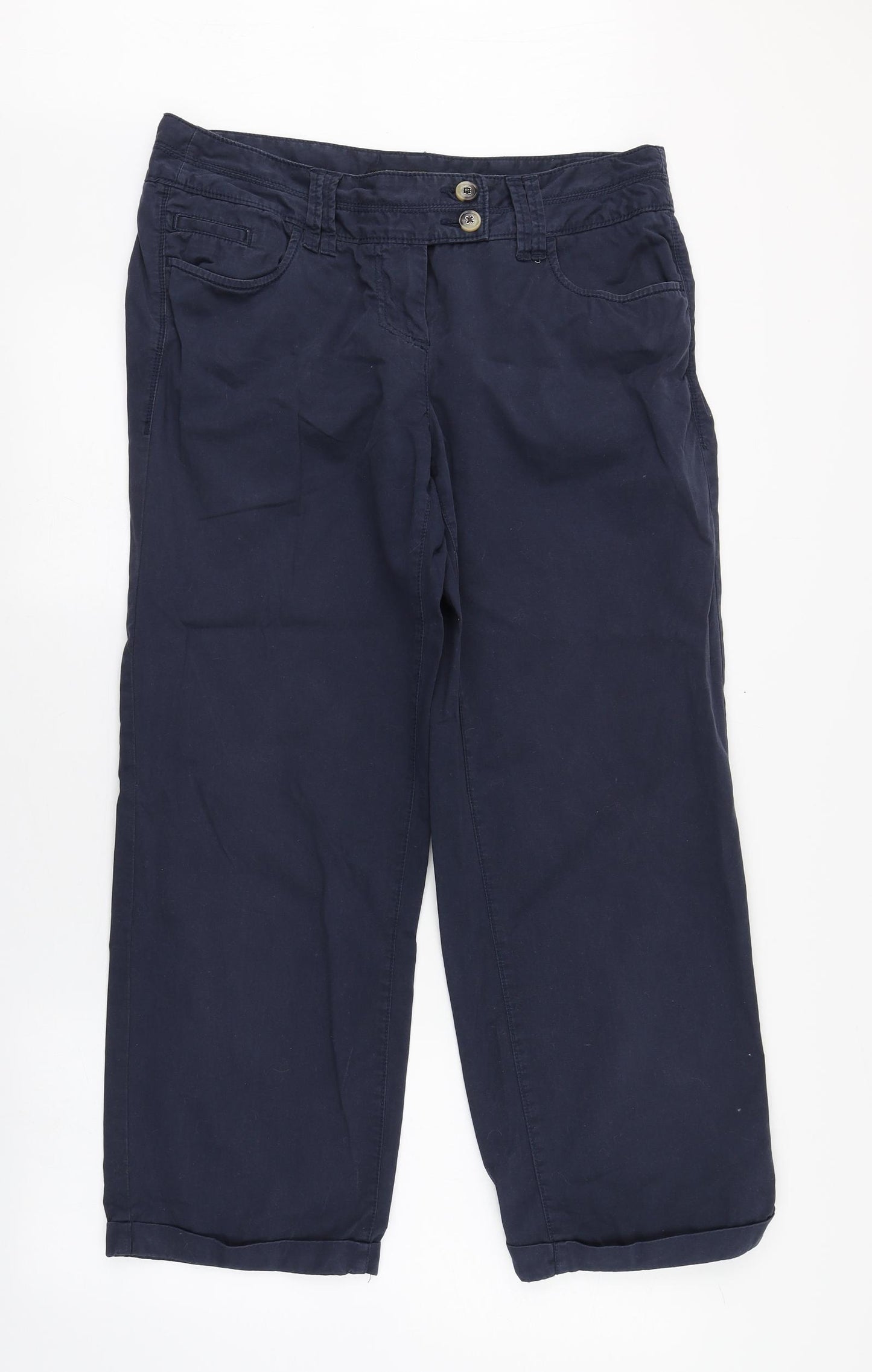 NEXT Womens Blue  Cotton Trousers  Size 14 L27 in Regular Zip
