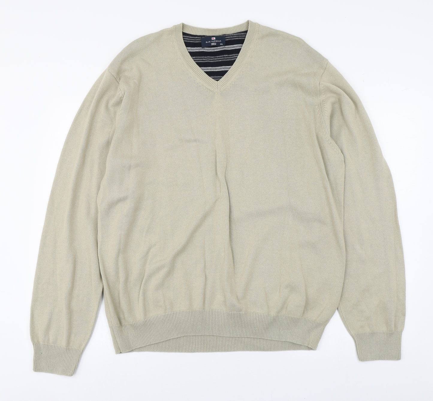 Marks and Spencer Mens Beige V-Neck  Cotton Pullover Jumper Size 2XL