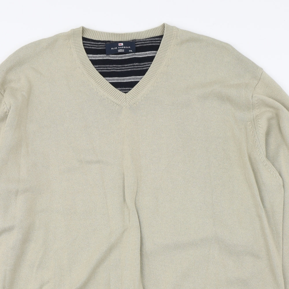 Marks and Spencer Mens Beige V-Neck  Cotton Pullover Jumper Size 2XL