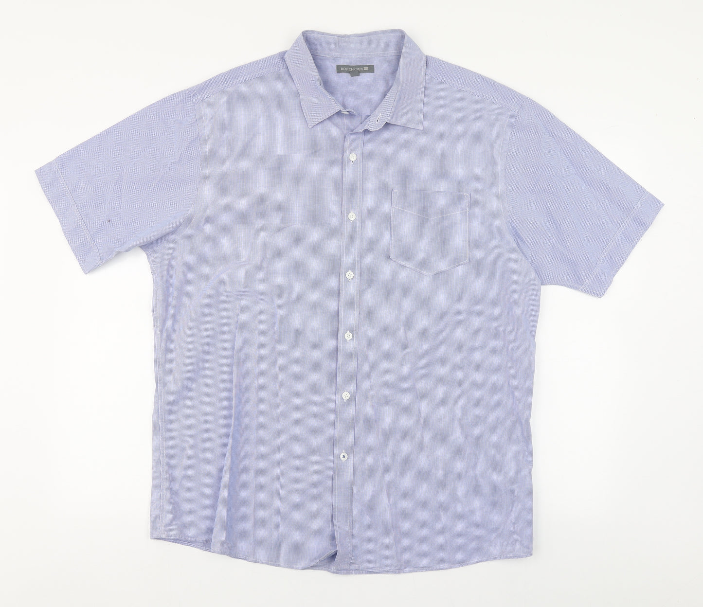 Boston Crew Mens Blue Check Cotton  Button-Up Size XL Collared Button