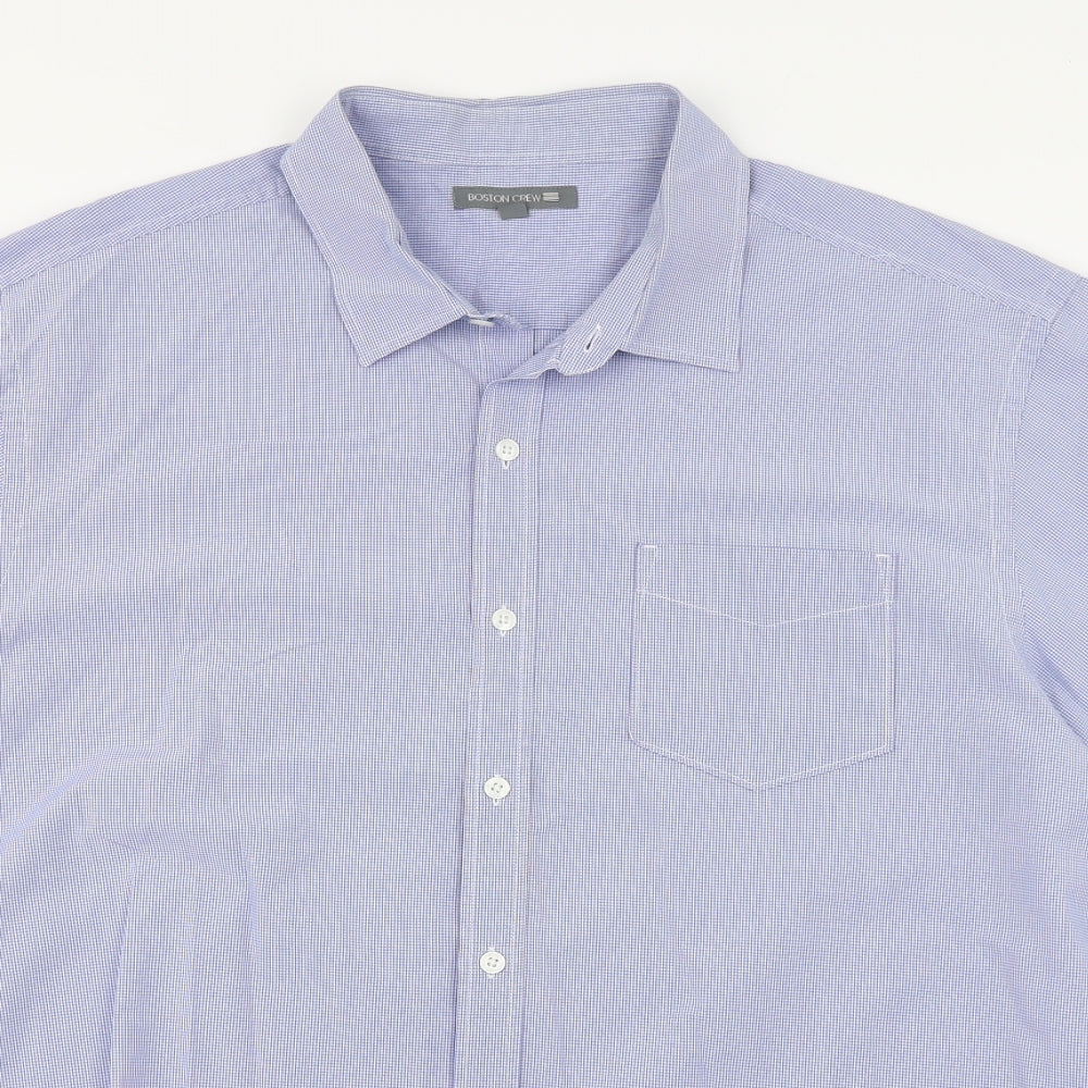 Boston Crew Mens Blue Check Cotton  Button-Up Size XL Collared Button