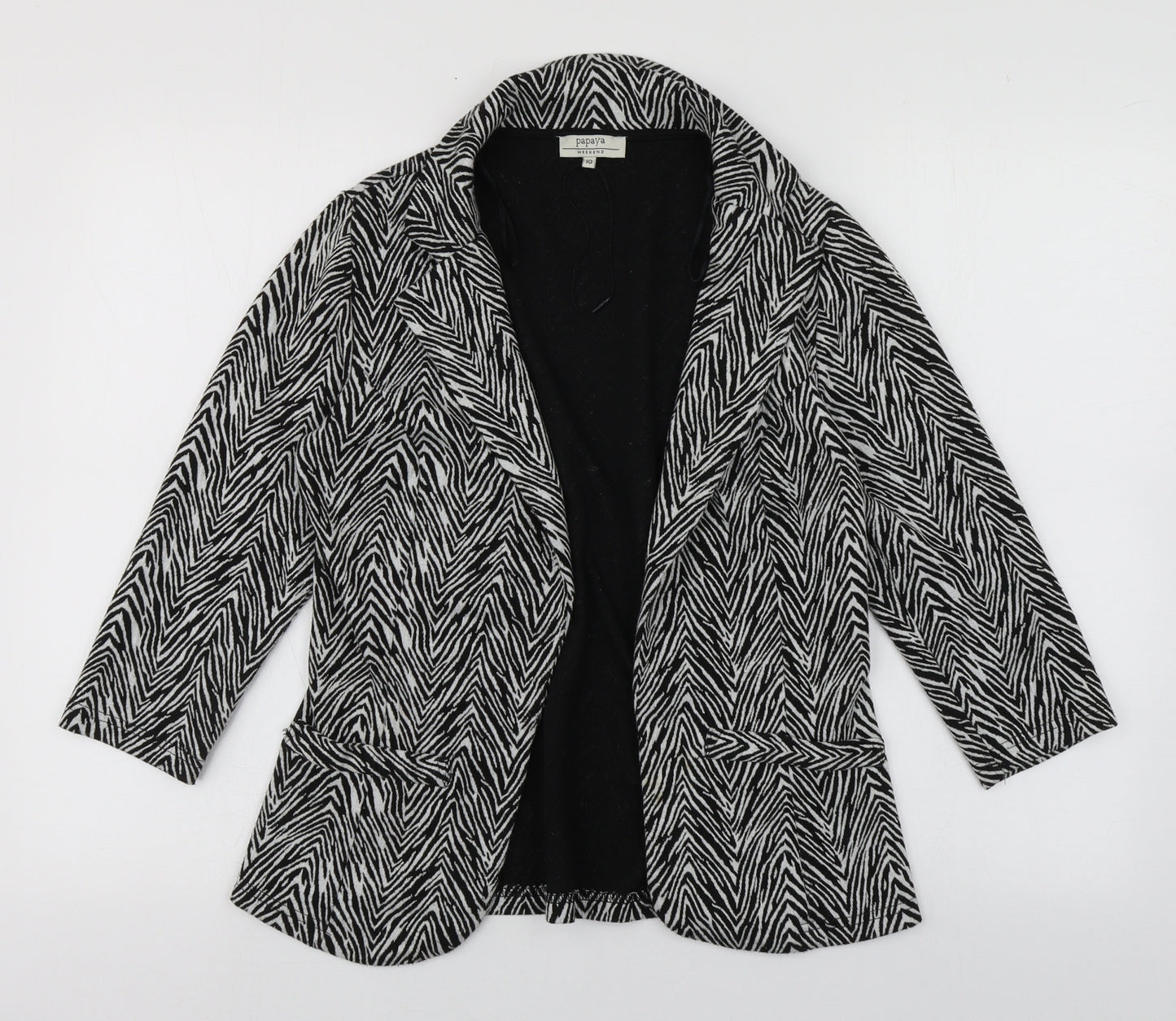Papaya Womens Black Animal Print  Jacket Blazer Size 10