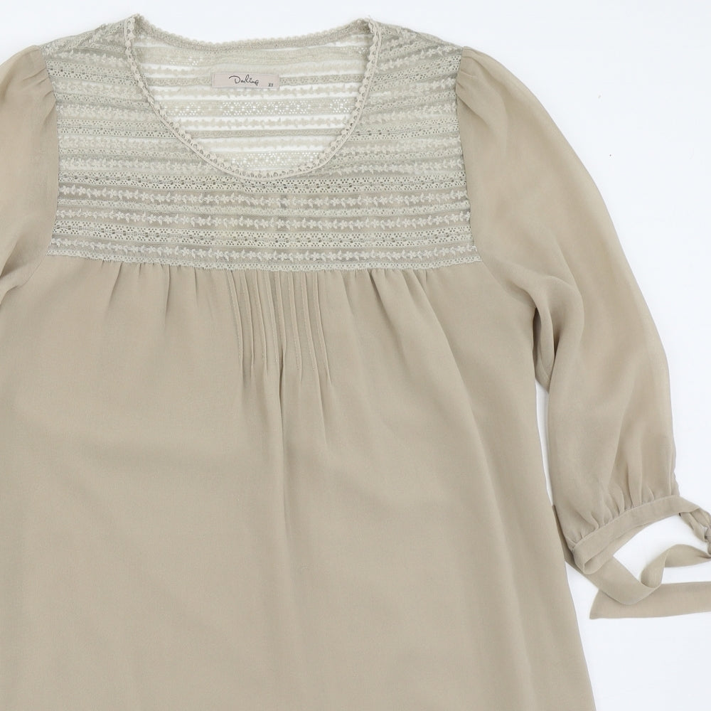 Darling Womens Beige  Polyester Basic Blouse Size XS Scoop Neck