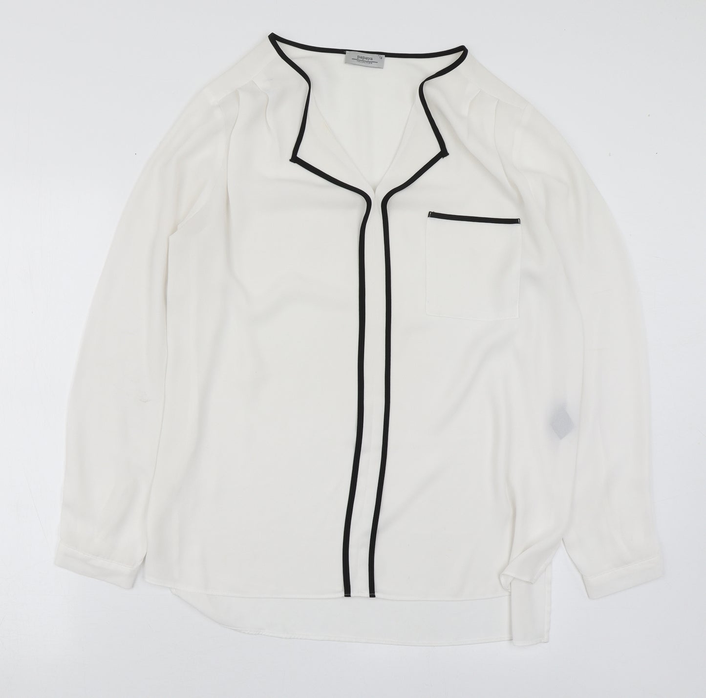 Papaya Womens White  Polyester Basic Blouse Size 12 V-Neck