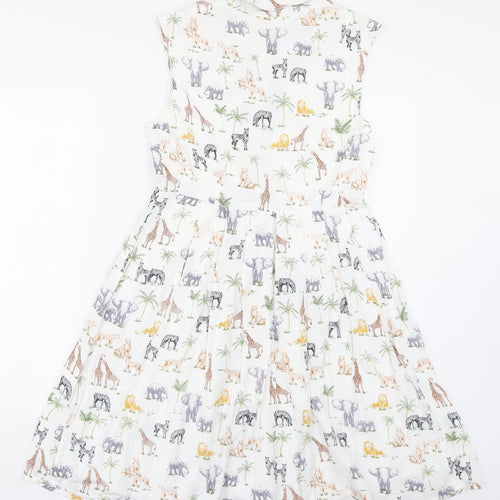 Sugarhill Womens Multicoloured Geometric Cotton Skater Dress  Size 10  Collared Button
