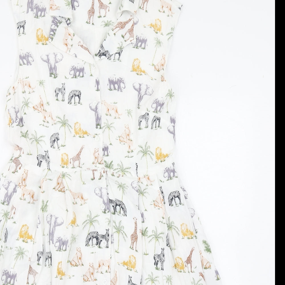 Sugarhill Womens Multicoloured Geometric Cotton Skater Dress  Size 10  Collared Button