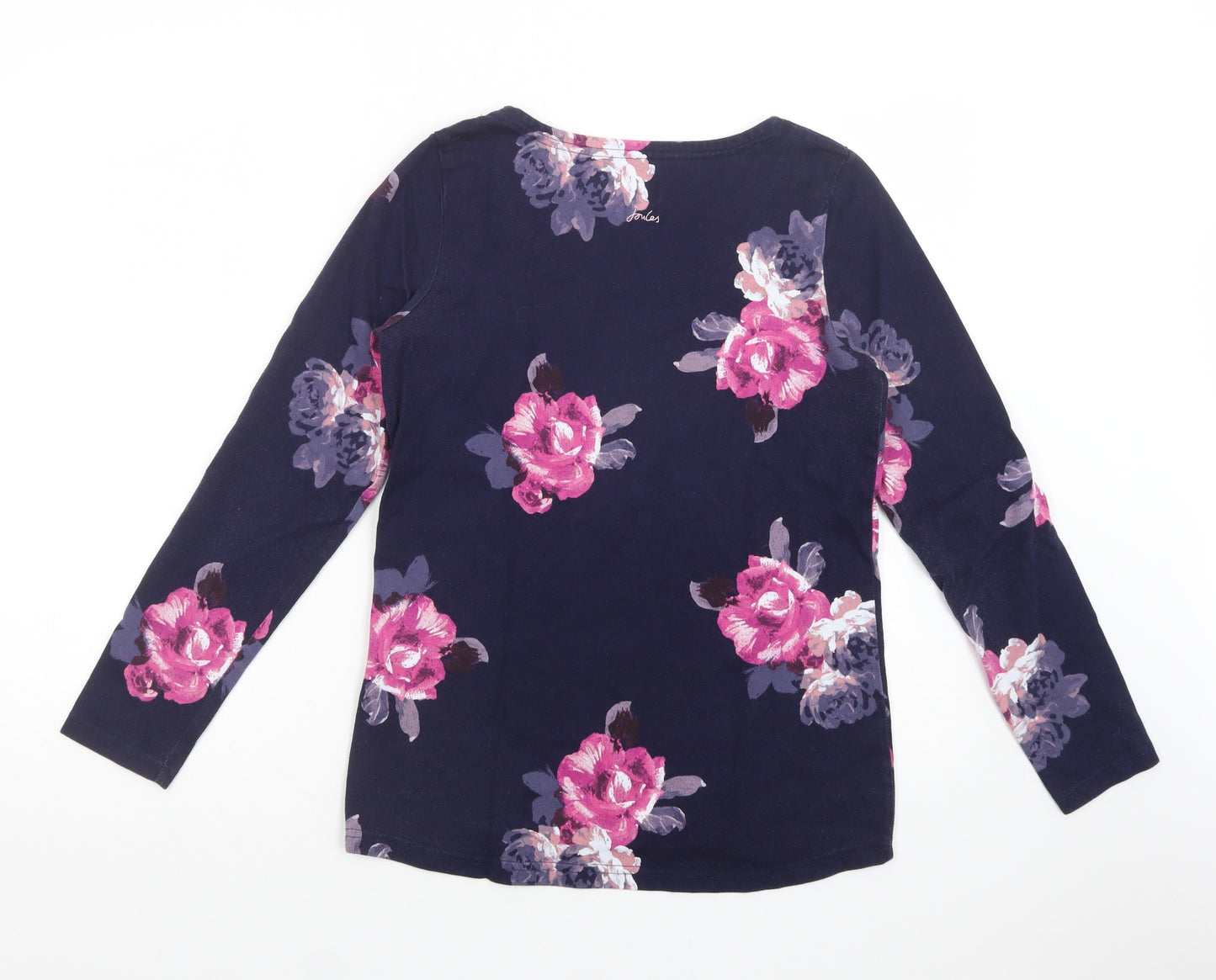 Joules Womens Blue Floral Cotton Basic T-Shirt Size 12 Boat Neck