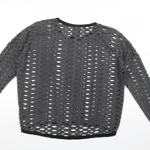 JAVA Womens Grey  Polyester Basic Blouse Size S Crew Neck - Cut Out