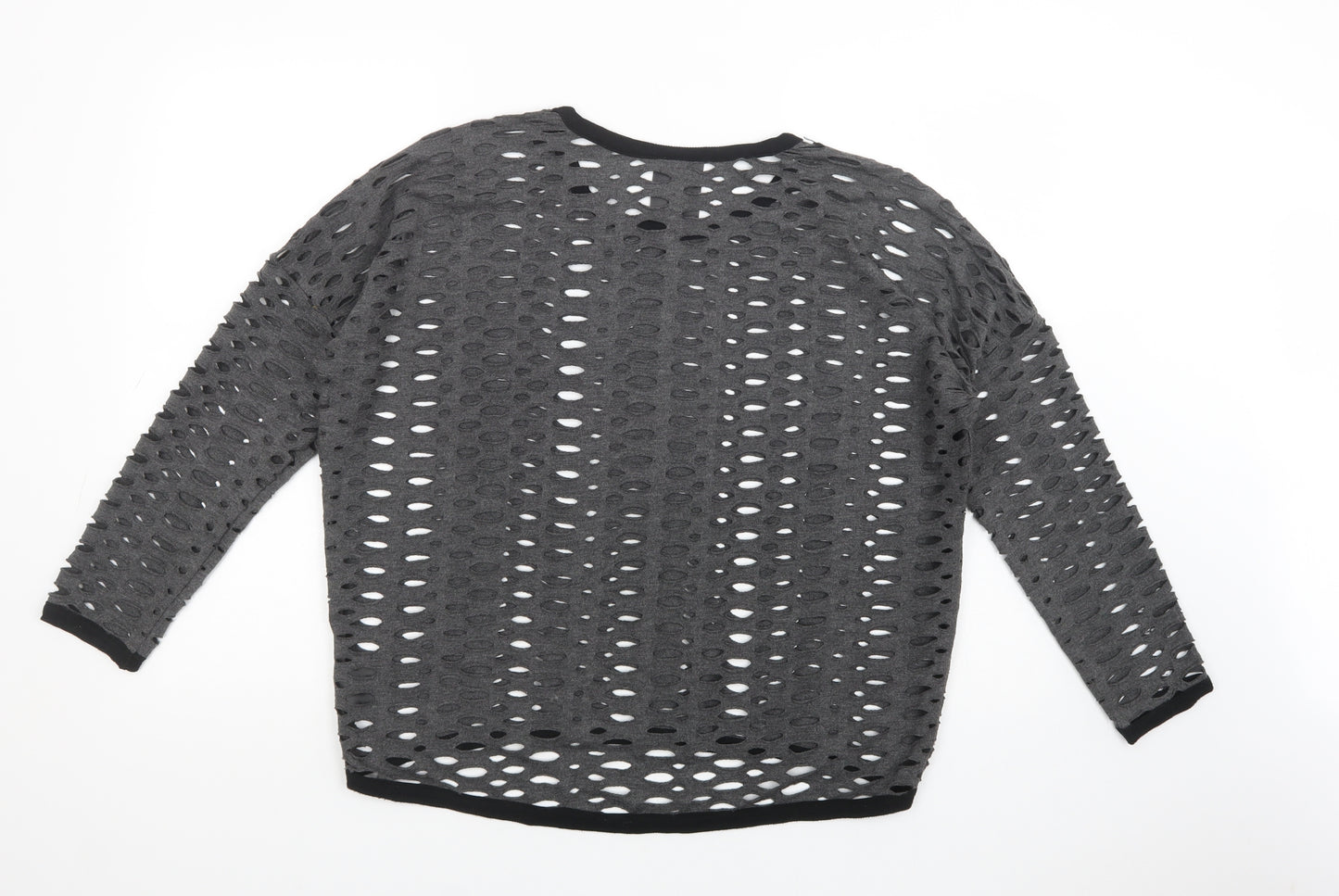 JAVA Womens Grey  Polyester Basic Blouse Size S Crew Neck - Cut Out