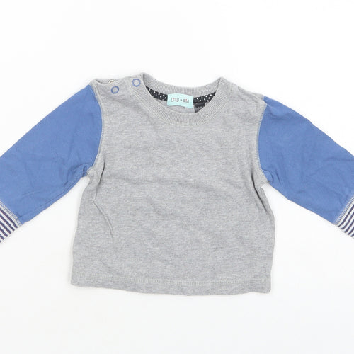 Lilly + Sid  Baby Grey Colourblock Cotton Pullover T-Shirt Size 6-9 Months Crew Neck Snap