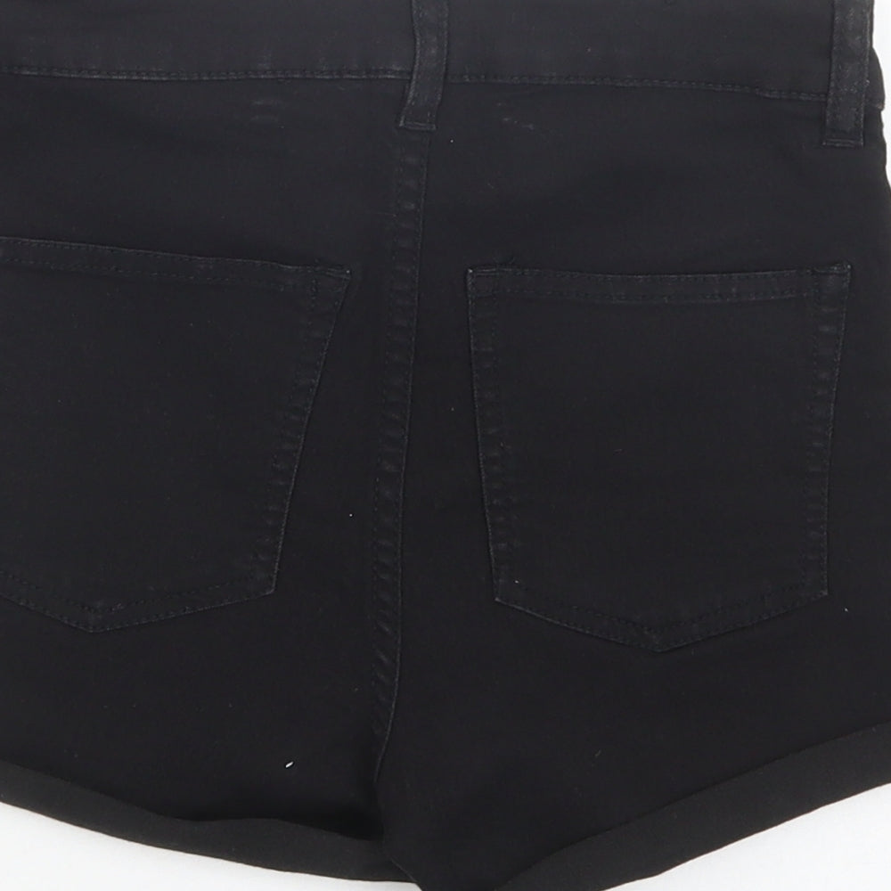 H&M Womens Black  Cotton Hot Pants Shorts Size 6 L4 in Regular Button