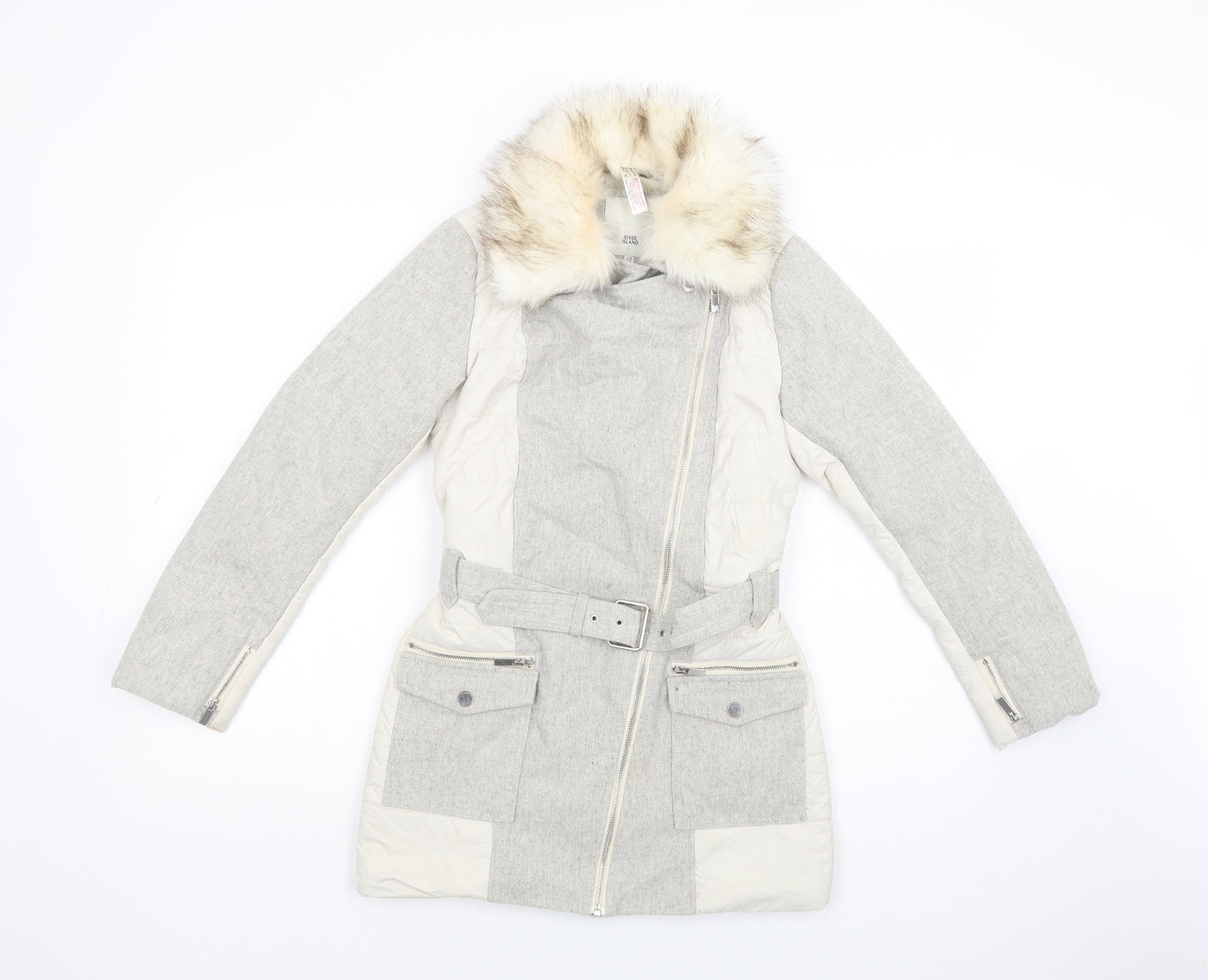 River Island Girls Grey Colourblock  Biker Coat Size 11-12 Years  Zip