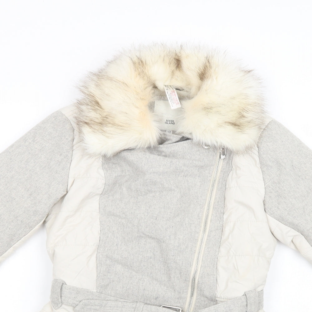 River Island Girls Grey Colourblock  Biker Coat Size 11-12 Years  Zip