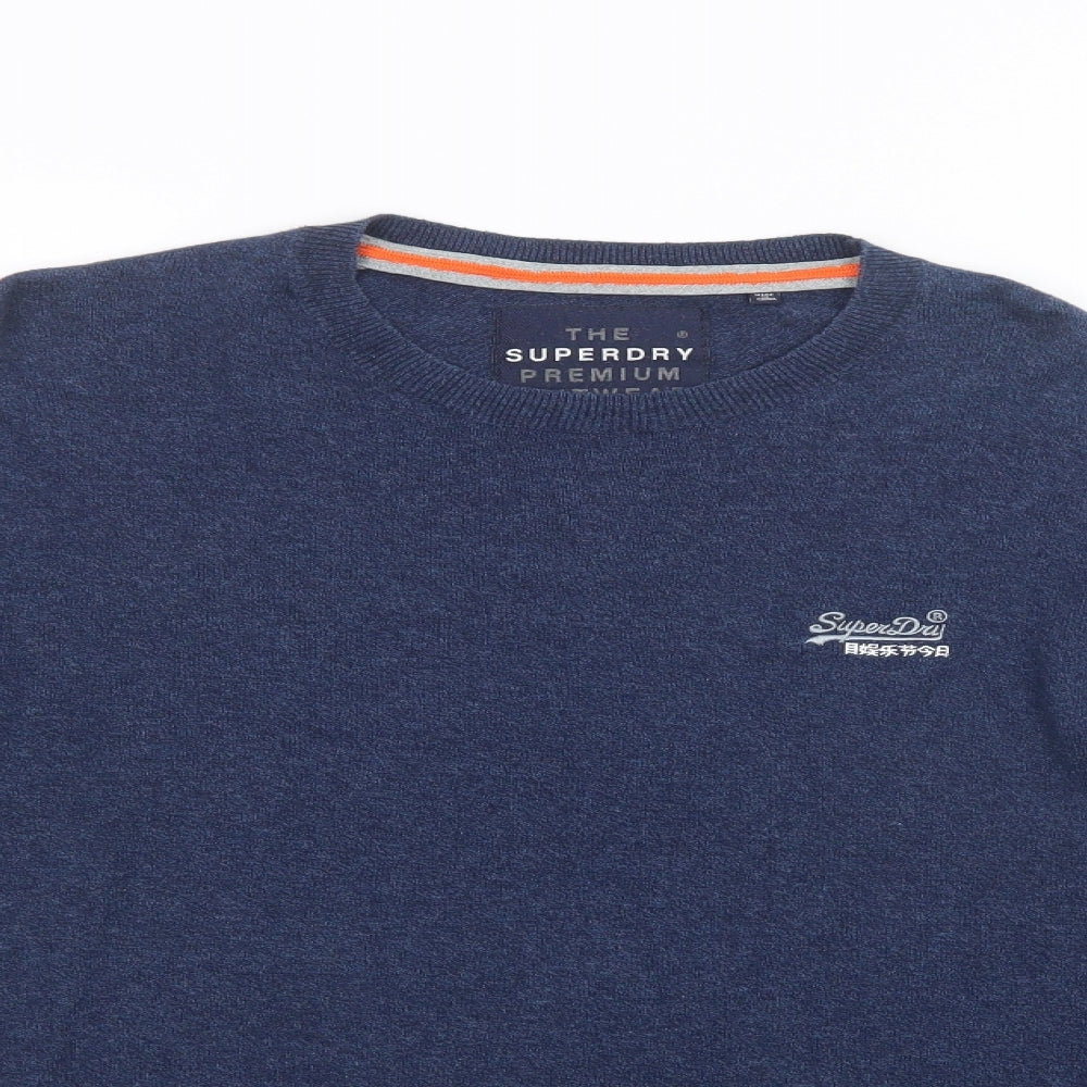 Superdry Mens Blue Crew Neck  Cotton Pullover Jumper Size L