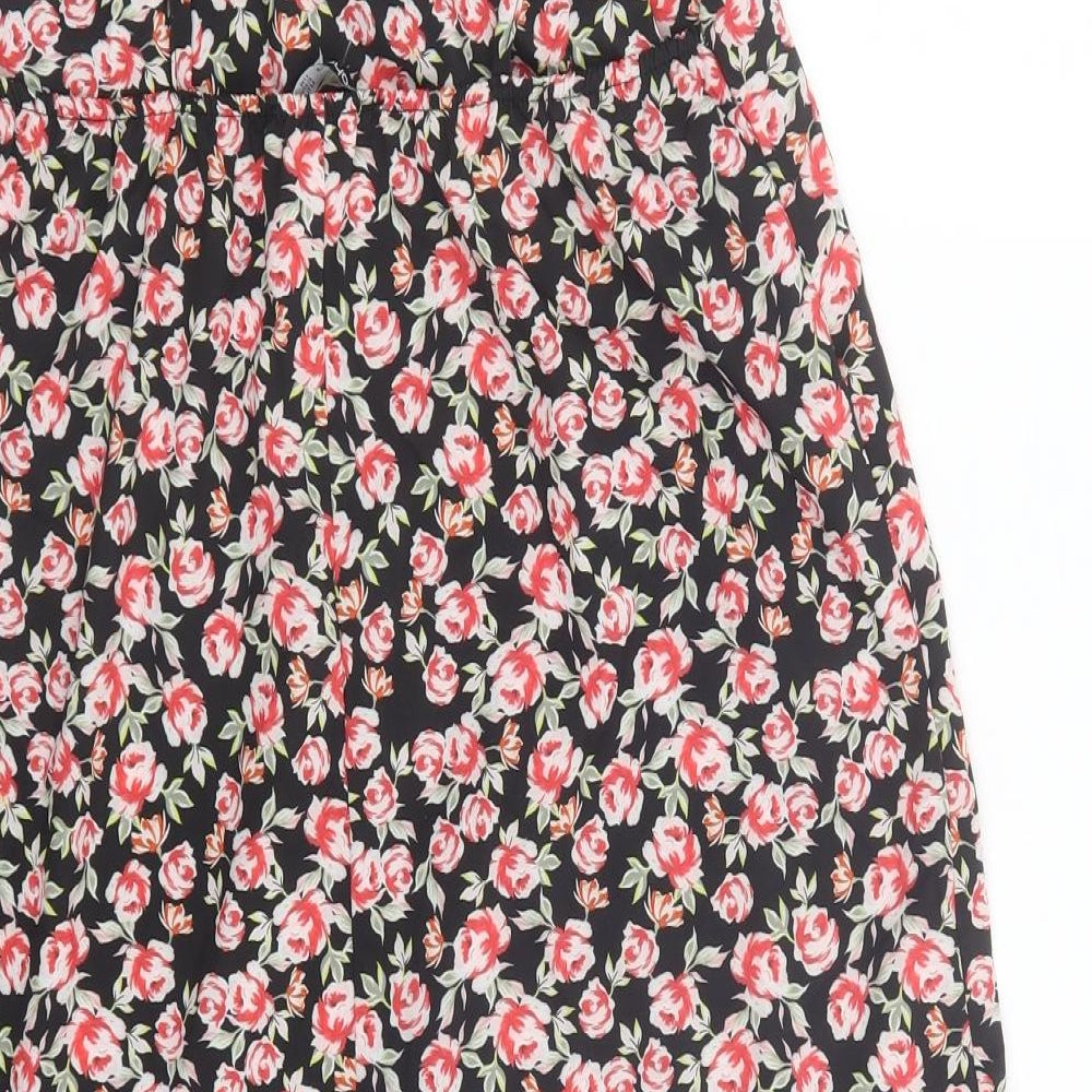 Boohoo Womens Black Floral Polyester Slip Dress  Size 10  V-Neck Pullover