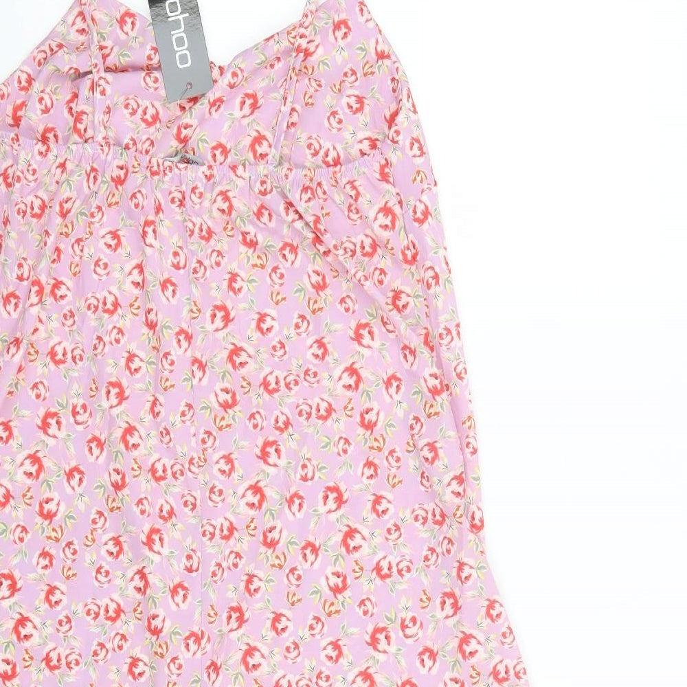 Boohoo Womens Pink Floral Polyester Slip Dress  Size 10  V-Neck Pullover