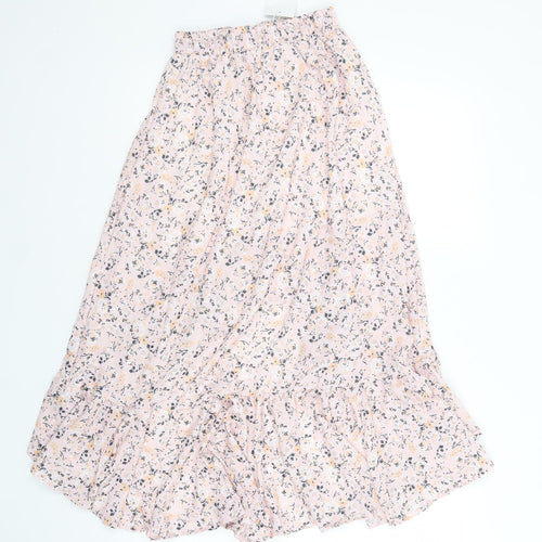 My Loca Womens Pink Floral Cotton Maxi Skirt Size S   Drawstring