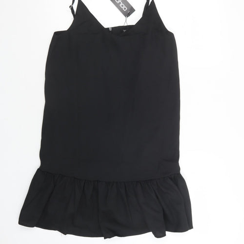 Boohoo Womens Black  Polyester Slip Dress  Size 10  V-Neck Zip