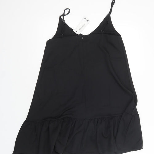 Boohoo Womens Black  Polyester Slip Dress  Size 10  V-Neck Zip