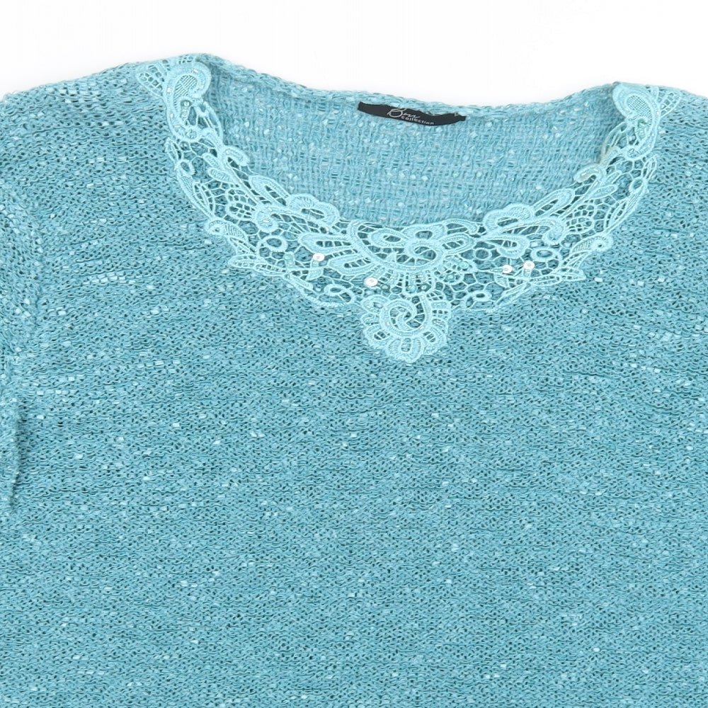 Bm Collection Womens Green Scoop Neck  Polyester Pullover Jumper Size M   - Lace Detail