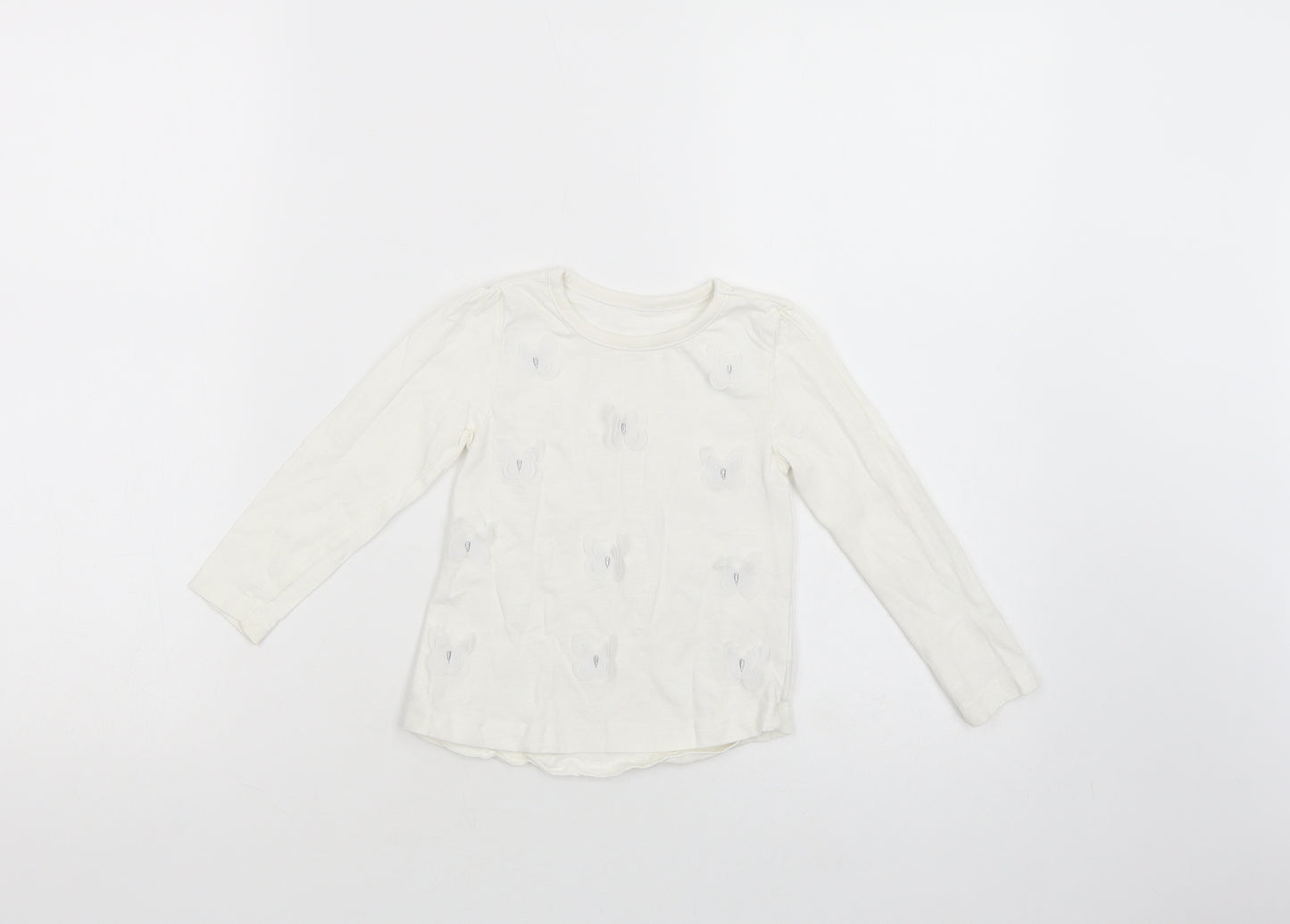 Dunnes Stores Baby Ivory  Cotton Pullover T-Shirt Size 18-24 Months Crew Neck Pullover - Butterflies