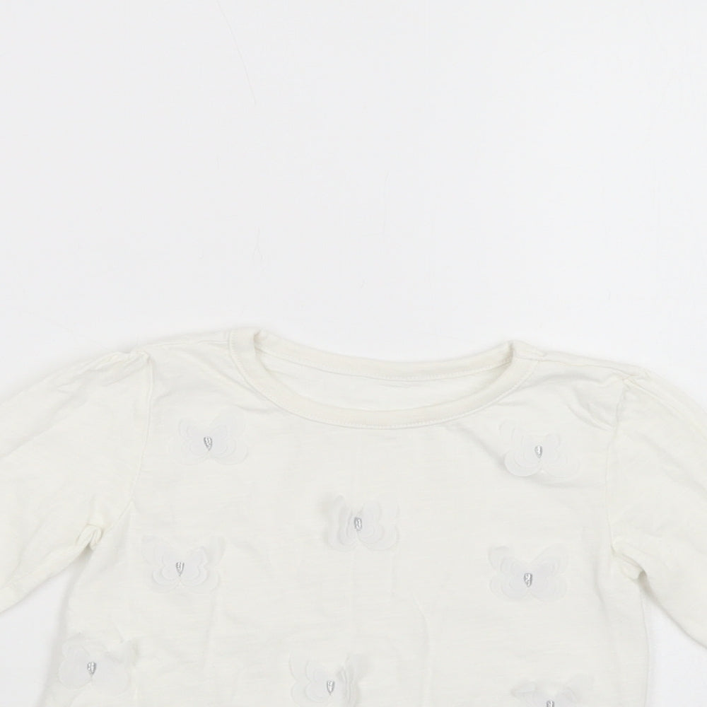Dunnes Stores Baby Ivory  Cotton Pullover T-Shirt Size 18-24 Months Crew Neck Pullover - Butterflies