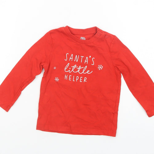 F&F Baby Red  Cotton Pullover T-Shirt Size 12-18 Months Crew Neck Snap - Santa's Little Helper