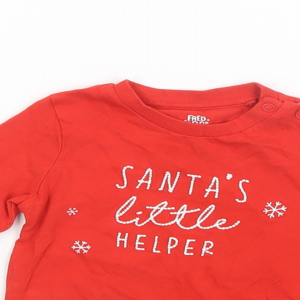 F&F Baby Red  Cotton Pullover T-Shirt Size 12-18 Months Crew Neck Snap - Santa's Little Helper