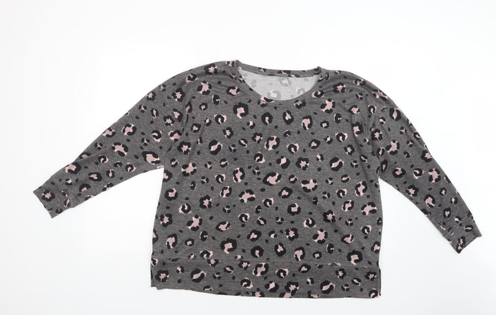 Dunnes Stores Womens Grey Boat Neck Animal Print Polyester Pullover Jumper Size L