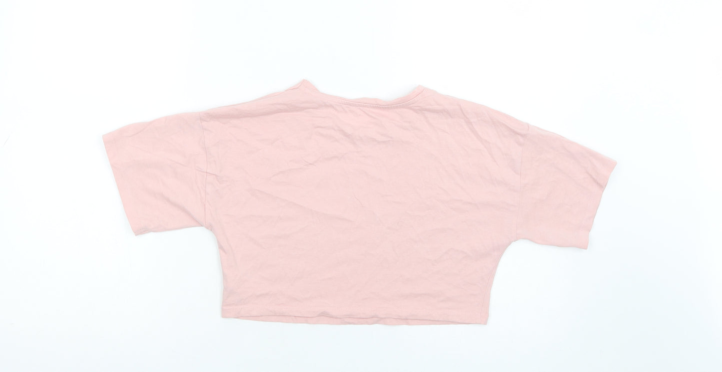 F&F Girls Pink  Cotton Cropped T-Shirt Size 12-13 Years Crew Neck Pullover - Anti-Social