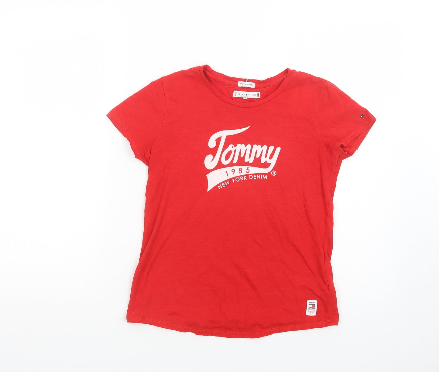 Tommy Hilfiger Girls Red  Cotton Pullover T-Shirt Size 12 Years Crew Neck Pullover