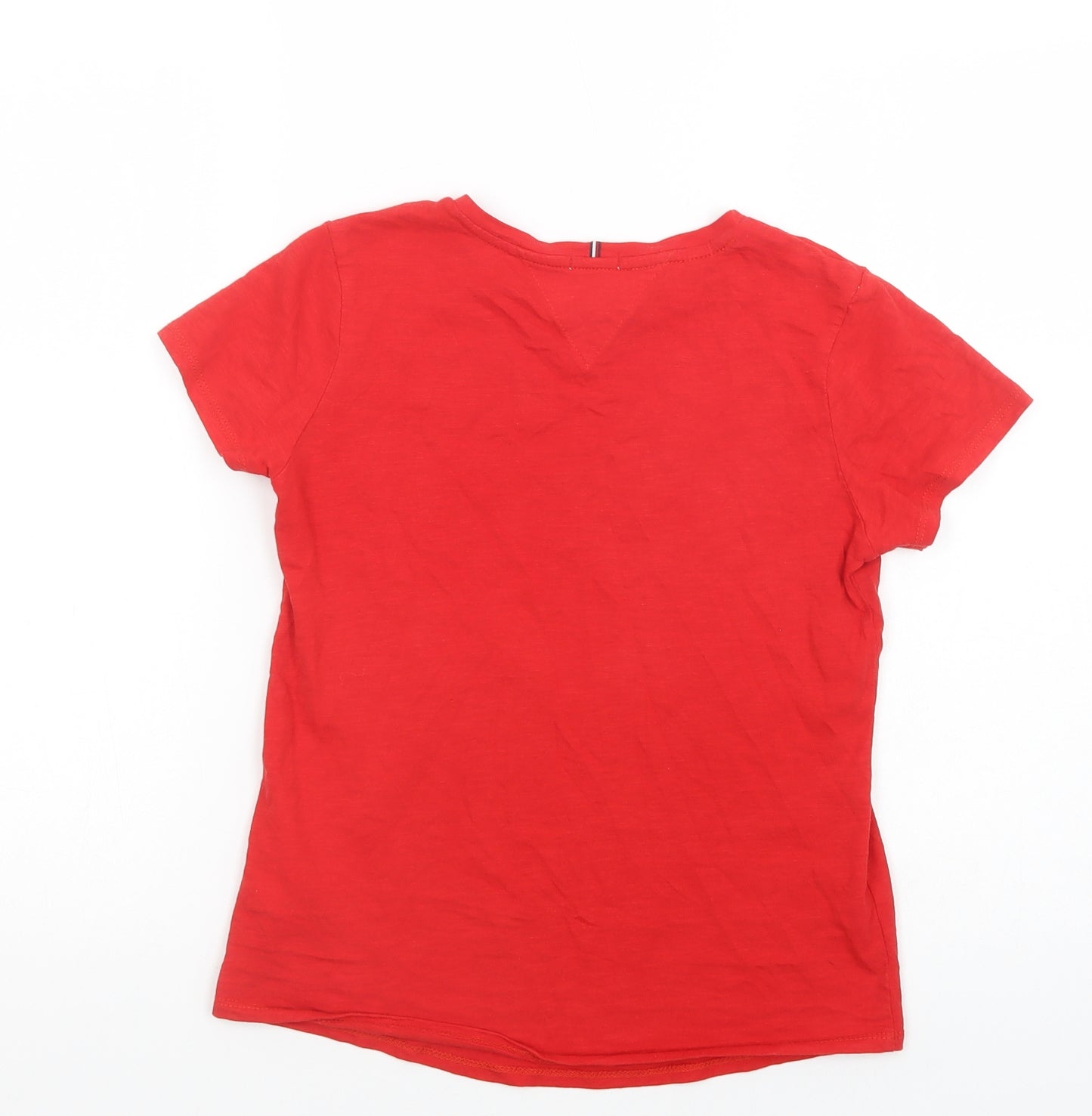 Tommy Hilfiger Girls Red  Cotton Pullover T-Shirt Size 12 Years Crew Neck Pullover