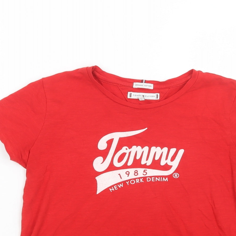 Tommy Hilfiger Girls Red  Cotton Pullover T-Shirt Size 12 Years Crew Neck Pullover