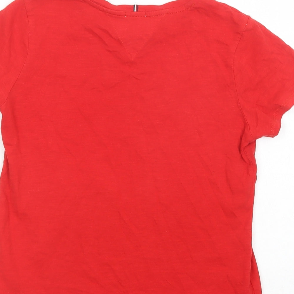 Tommy Hilfiger Girls Red  Cotton Pullover T-Shirt Size 12 Years Crew Neck Pullover