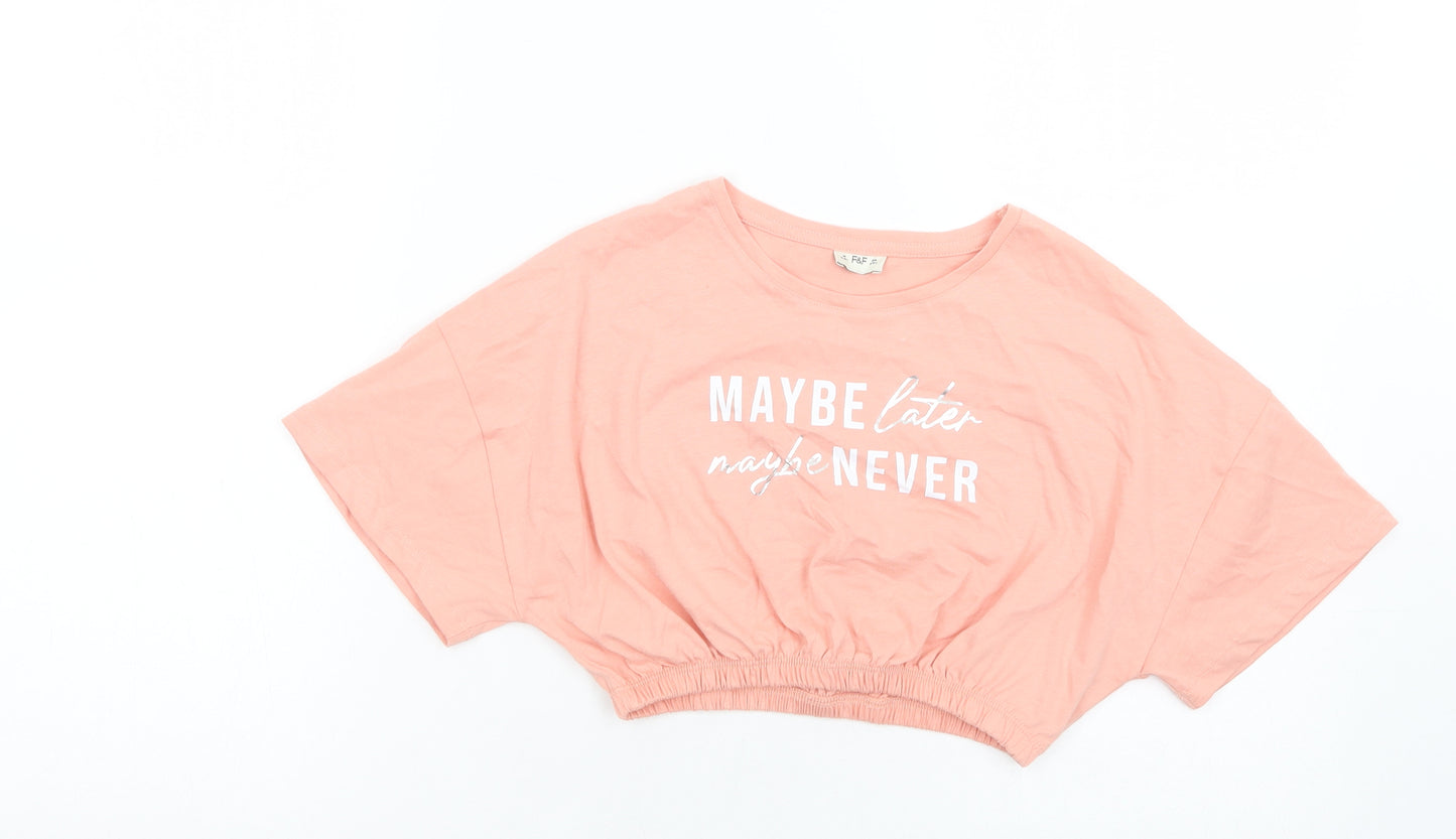 F&F Girls Orange  Cotton Cropped T-Shirt Size 11-12 Years Crew Neck Pullover - Maybe Later