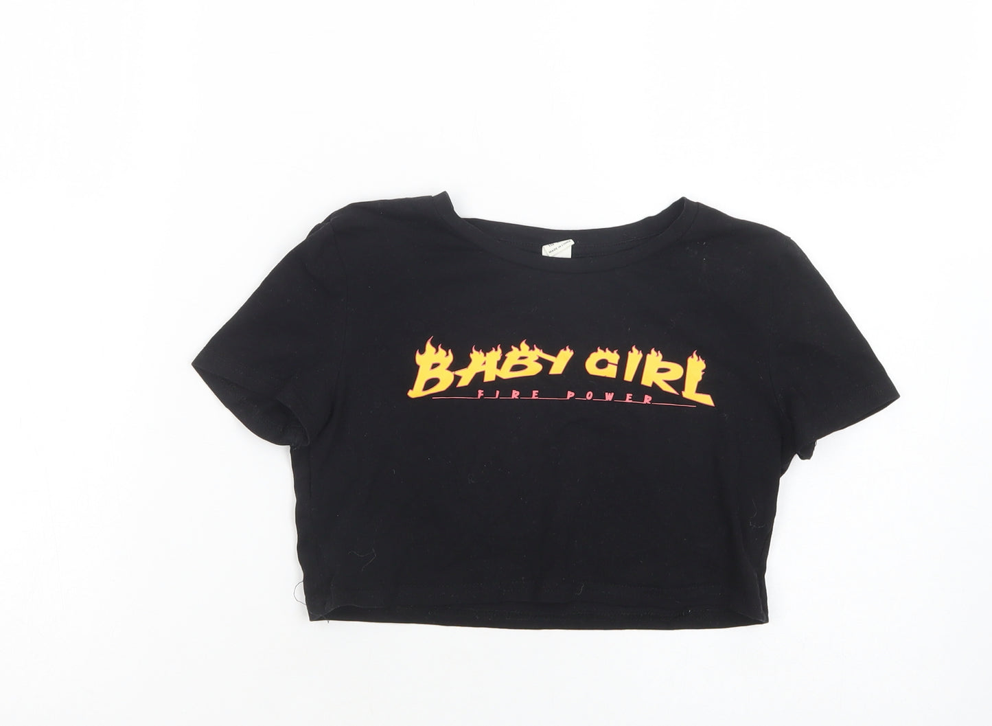 SheIn Girls Black  Cotton Cropped T-Shirt Size 11-12 Years Crew Neck Pullover - Baby Girl
