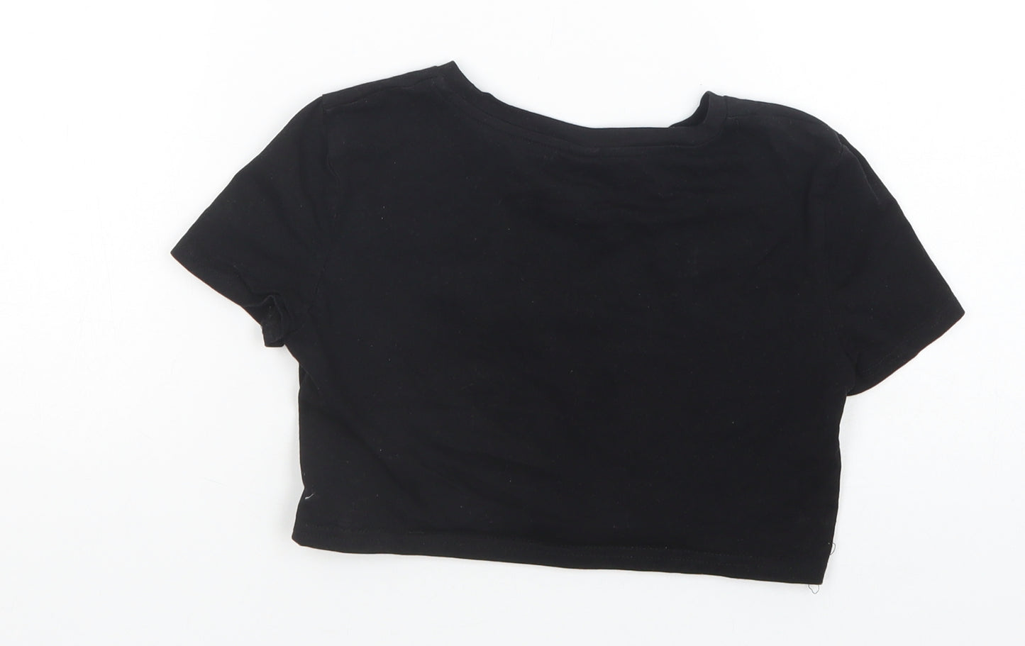 SheIn Girls Black  Cotton Cropped T-Shirt Size 11-12 Years Crew Neck Pullover - Baby Girl