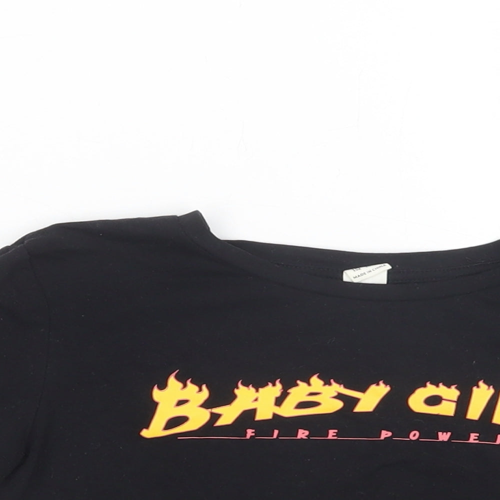 SheIn Girls Black  Cotton Cropped T-Shirt Size 11-12 Years Crew Neck Pullover - Baby Girl